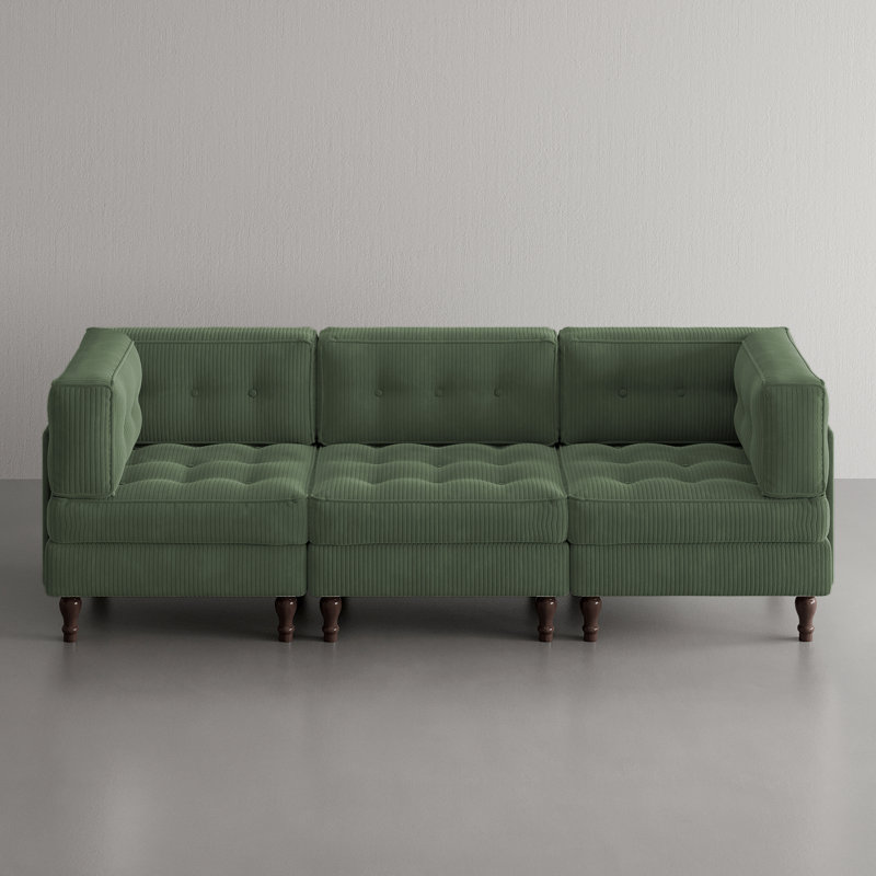 Upholstered Tufted Corduroy Modular Sectional with Pillow Back, 3, Green