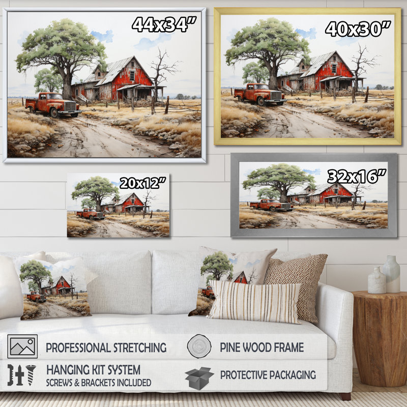 Farmhouse Homestead Legacy - impressions sur toile de ferme, H 34 po x l 44 po x P 1,5 po, Cadre flottant blanc