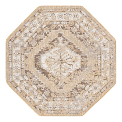Oriental Machine Woven Polypropylene Indoor / Outdoor Area Rug in Natural