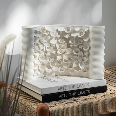 Vase de table rectangulaire blanc moderne en céramique