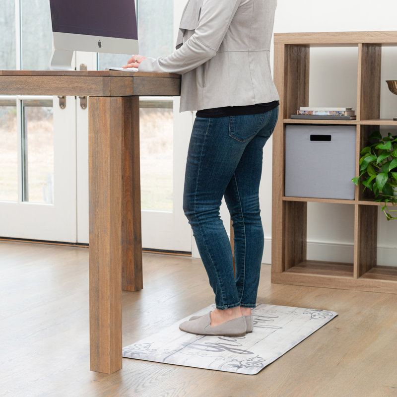 Grateful Floral Grey Polyvinyl Anti-Fatigue Kitchen Mat