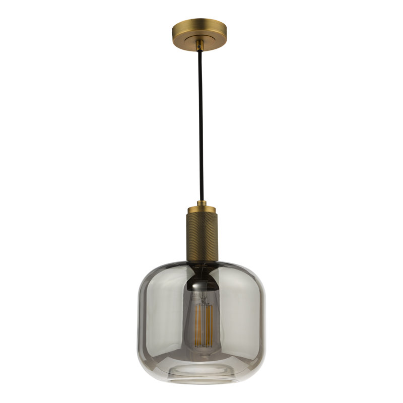 Nikolas 1LT SUSPENSION KNURLED CW SMOKED GLASS, Natural Brass