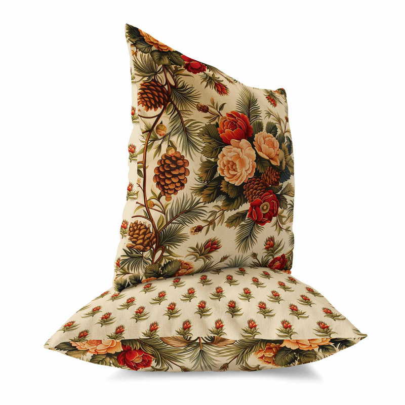 Woodland Winter Florals intérieur / extérieur 26 x 26, Carré 26 po, Rouge / Beige