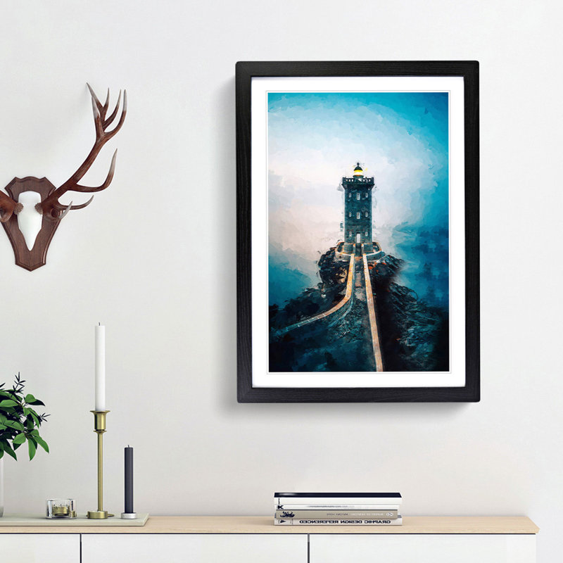 Lighthouse in Le Conquet France in Abstract - Picture Frame Graphic Art Print, Black Framed, 87cm H x 62cm W x 2cm D