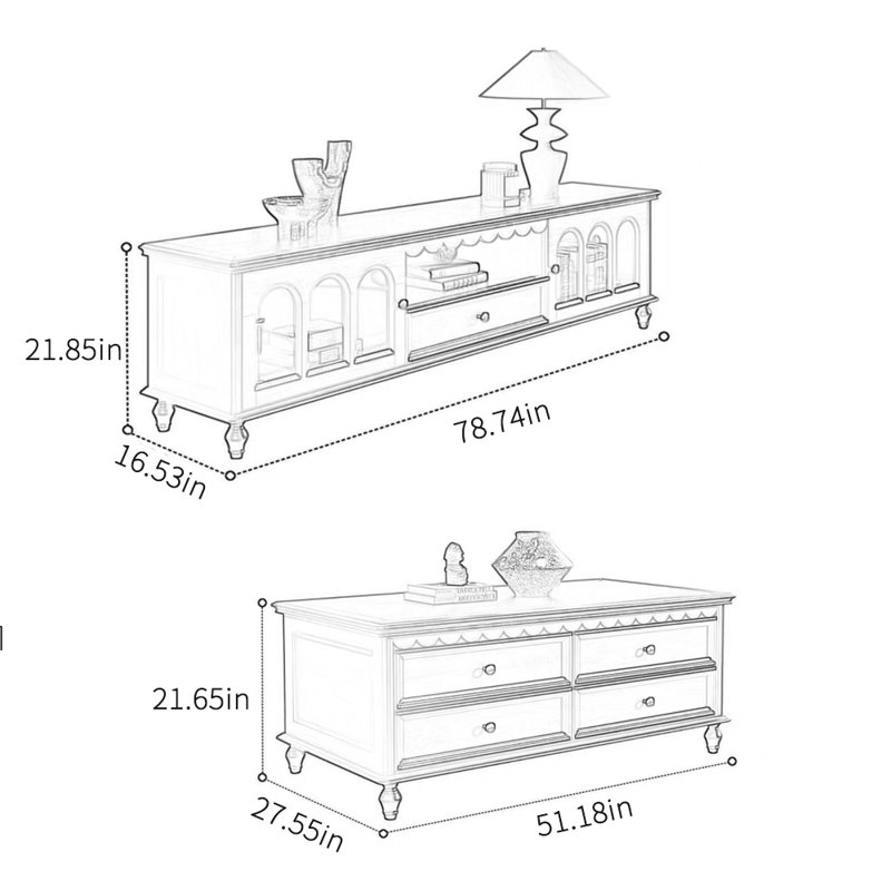 Retro solid wood coffee table TV cabinet combinati
