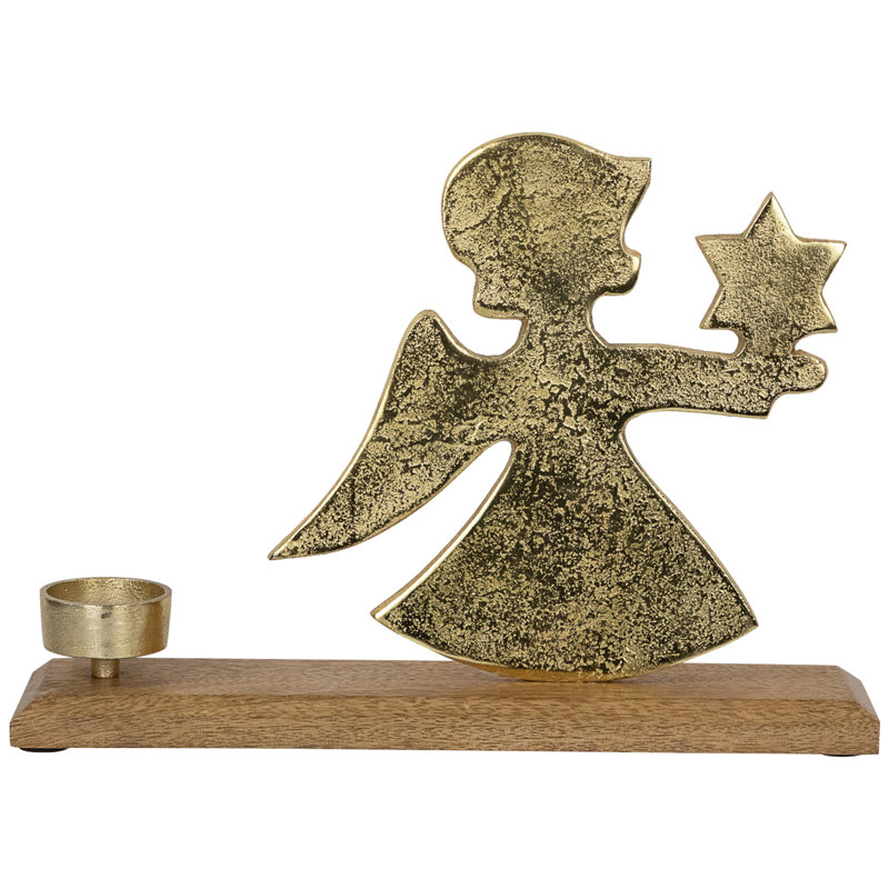 Angel With Star Metal Christmas Tealight Candle Holder - 12"