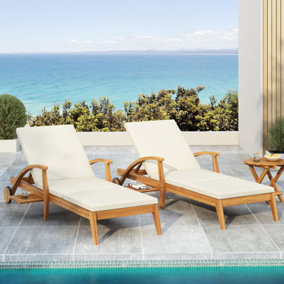 Ensemble de chaise longue et de table d'appoint pliable avec coussin en bois d'acacia Luna