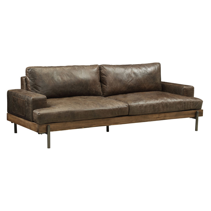 Canapé à accoudoirs carrés en cuir véritable 94,6 po