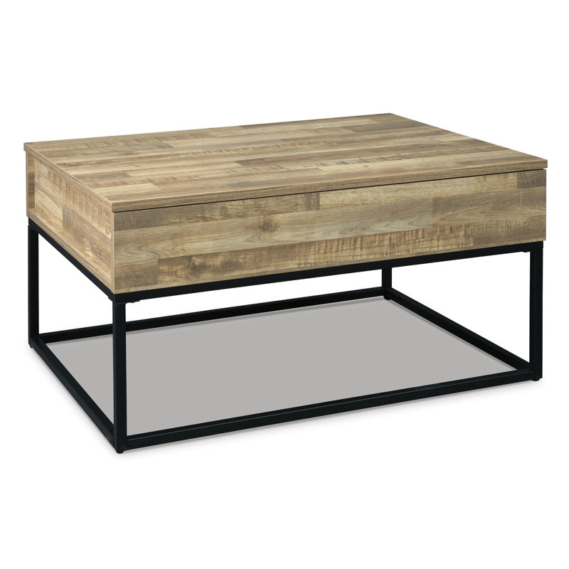 Urban Loft 36'' Beige & Black Rectangular Lift-Top Coffee Table with Storage