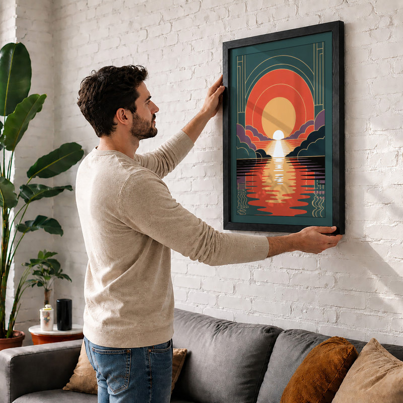Deco Sunset Gateway Art Deco - Framed Print, A4 - 29.7 x 21.0 cm, Black