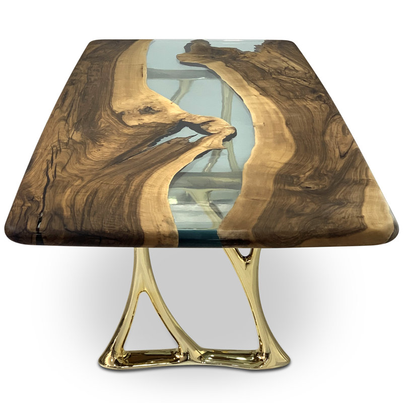 Walnut Metal Base Dining Table, Reverse Waterfall