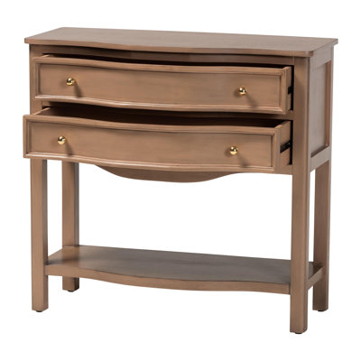 bali & pari Kelila Console Table with Curved Front - 2-Drawer Entryway Table with Open Shelf and Sculpted Apron for Living Room or Hallway