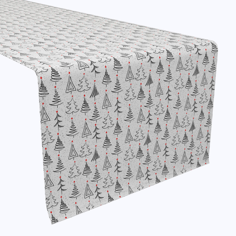 Elvo  Table Runner, 100% Cotton, Christmas Tree Doodles, 108" x 16"