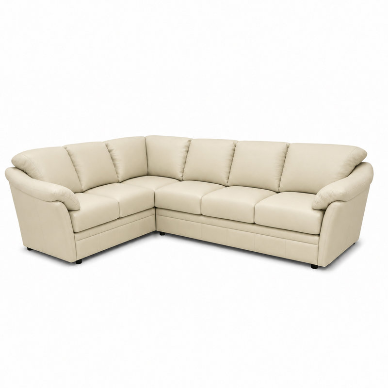 Ramdev Top Grain Leather Sofa Sectional with Cushioned Back and Pillow Top Arm, Right Hand Facing, Ivory