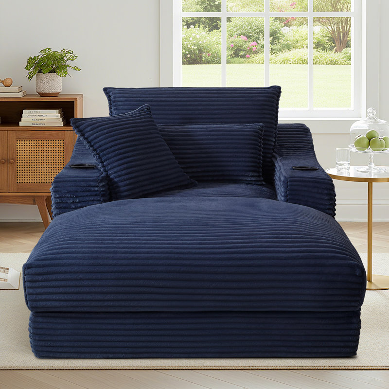 Chaise longue en velours côtelé à compression 47,2 po, siège profond avec porte-gobelet et sac de rangement, aucun assemblage requis
