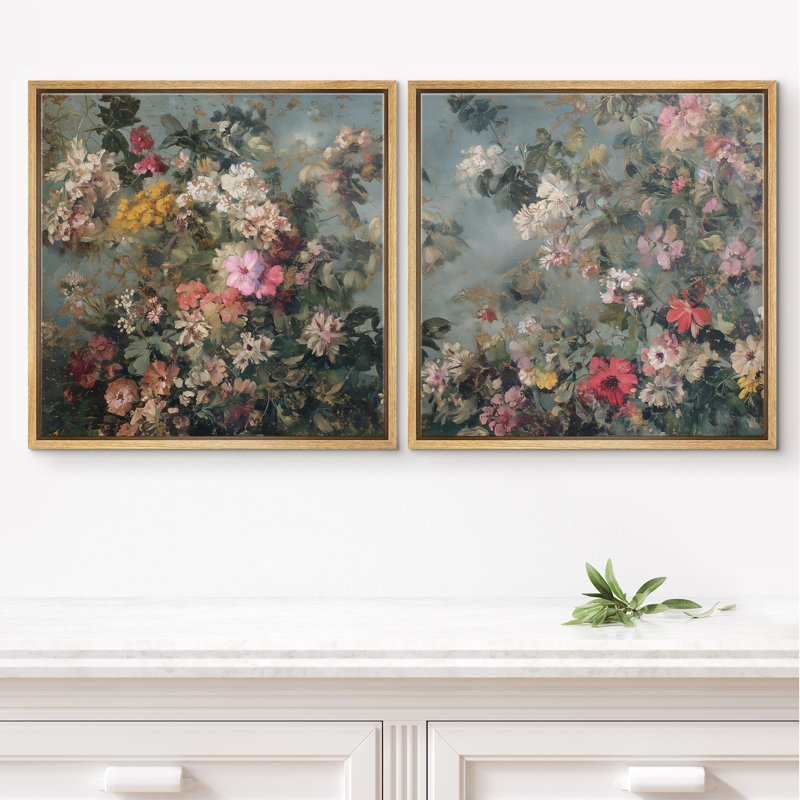 Impression sur toile Golden Garden Bloom, Cadre flottant naturel, H 16 po x l 16 po