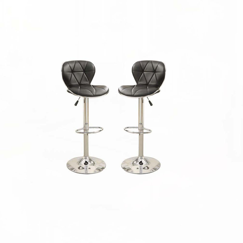 Adjustable Faux Leather Upholstered Metal Bar Stools Set with Upholstered  Back, Black