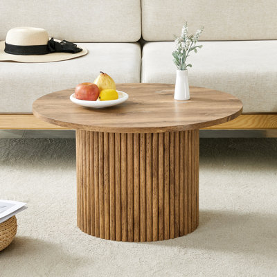  Round MDF Coffee Table with Cylindrical Legs, 27.5" Diameter Modern Centerpiece for Home Decor, Wood