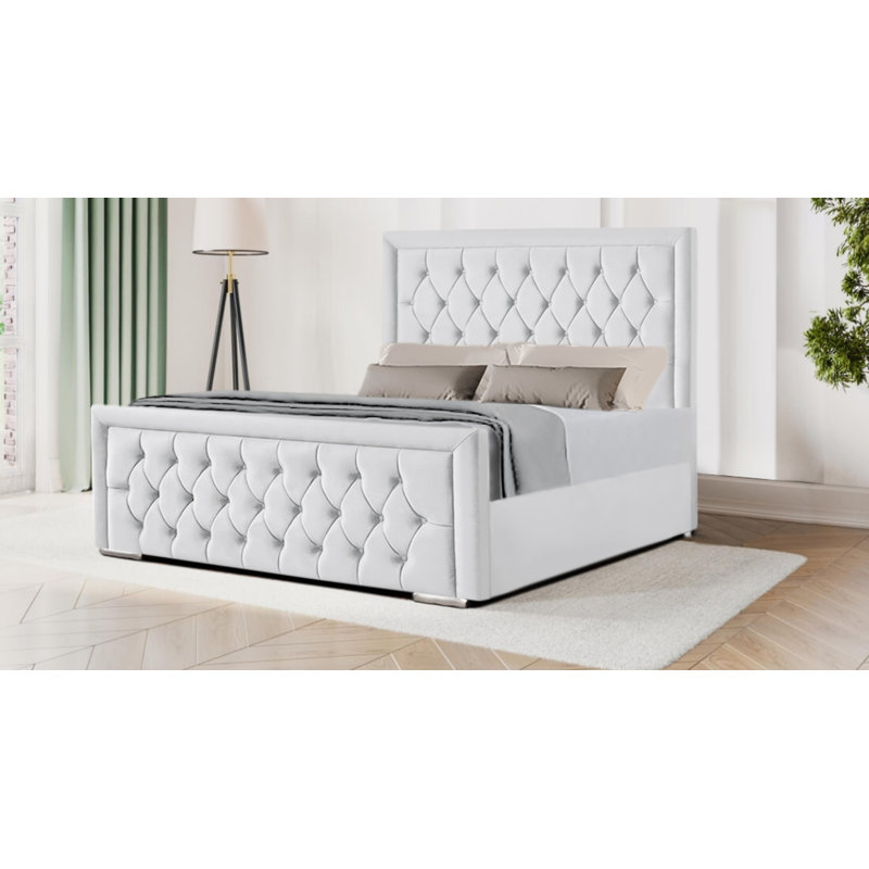 Brentley Upholstered Bed, White, Double (135 x 190 cm)