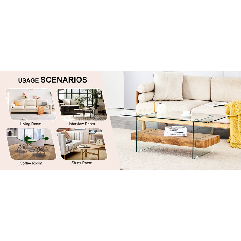 Table basse 43,3 pouces à deux couches, finition marbre, facile d'entretien, table de 40,3 pouces facile à démonter avec plateau en verre trempé et pieds, charge de 250 livres, élégante