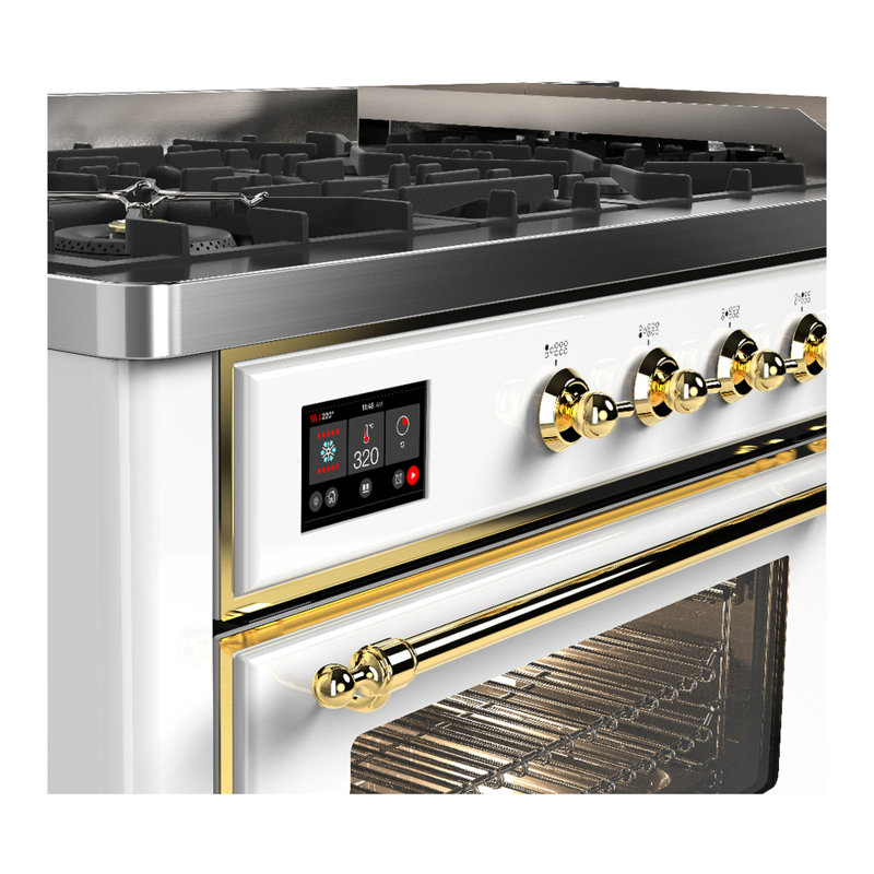 Majestic III Series 60 Inch Dual Fuel Range with 7 Sealed Burners, Griddle, in Blue Grey (Liquid Propane, Burnished Trim)