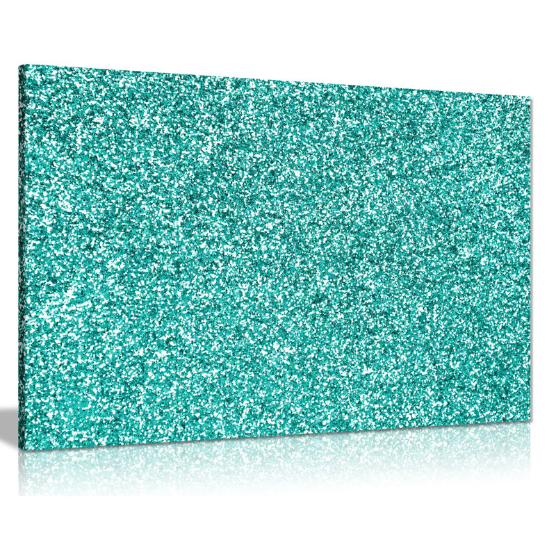 Teal Green Turquise Glitter Sparkle Effect - Wrapped Canvas Painting, 61cm H x 91cm W