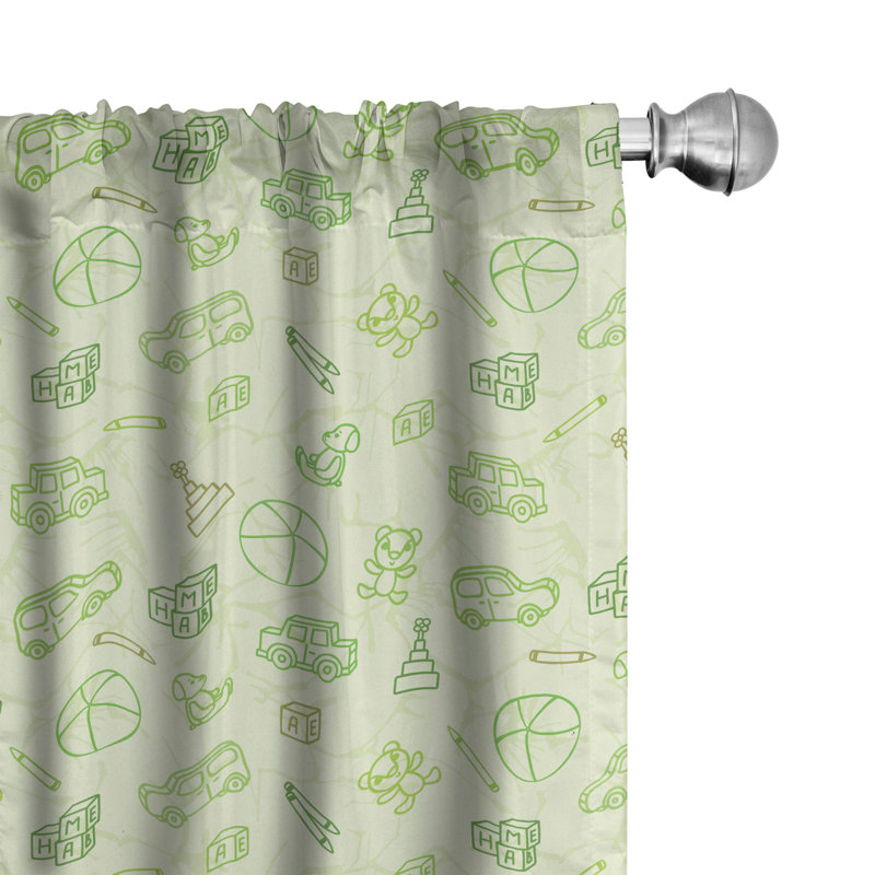 Caricature de rideaux à 4 panneaux East Urban Home, dessin de griffonnage vert pâle, L 56 po x L 63 po