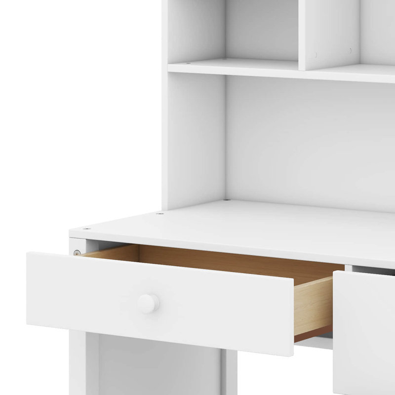 Writing Desk And Upholstered Chair Set With Bookshelf, 40'' Vintage Computer Desk With 4 Drawers, Hutch, And Chair, White