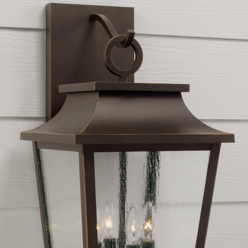 Lanterne murale d'extérieur 1 lumière effilée avec verre ondulé, Bronze huilé, H 24 po x l 12 po x P 13,25 po