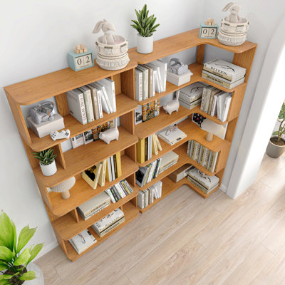 90 Cm Space Saving Corner Bookshelf + 80 Cm Bookcase Extendable Free Combination, Set Of 2 Display Shelf, Dark Oak Color And Other 4 Colors For Option