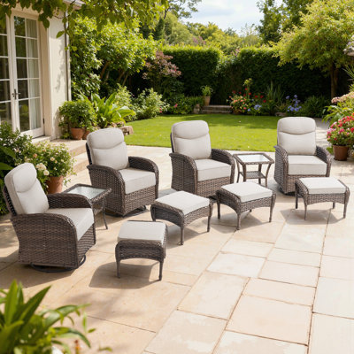 Ensemble de 10 chaises de patio d'extérieur en osier 10 pièces avec tables d'appoint et repose-pieds