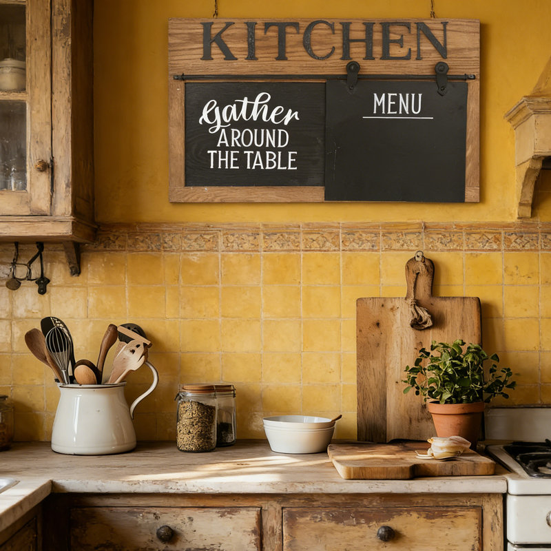Décoration murale pour la cuisine - Panneau suspendu en bois avec légende de cuisine et tableau de menu-cadeau pour maman grand-mère