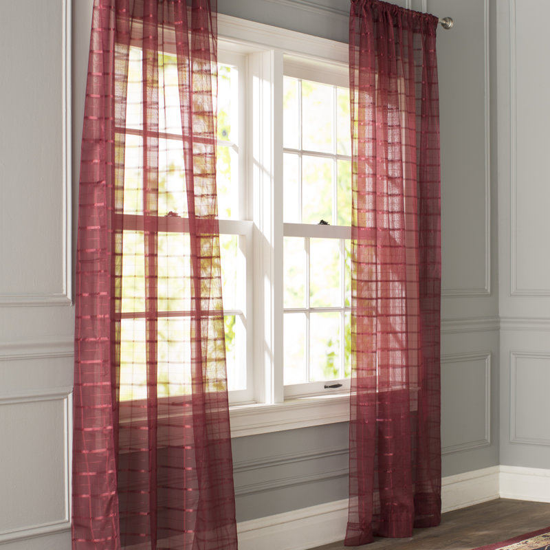 Panneau de rideau simple transparent uni Daenerys, Bordeaux, l 60 po x L 90 po