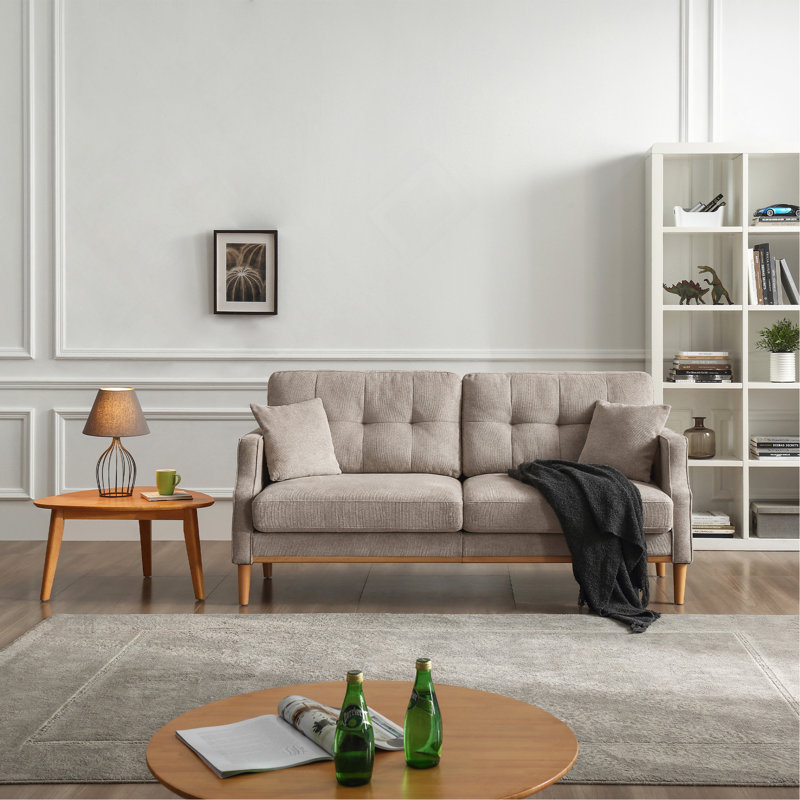Causeuse standard à accoudoirs encastrés Anstalla, 100 % polyester gris clair, H 35,03 po x l 56,7 po x P 31,9 po