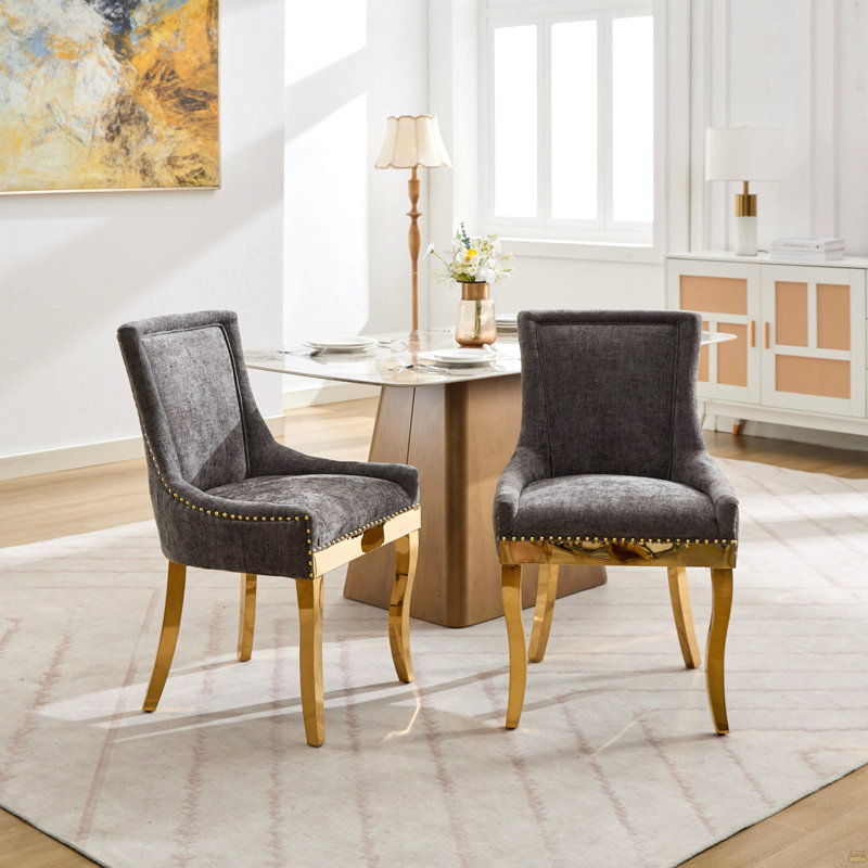 Chaises de salle à manger en chenille, ensemble de 2, Gris