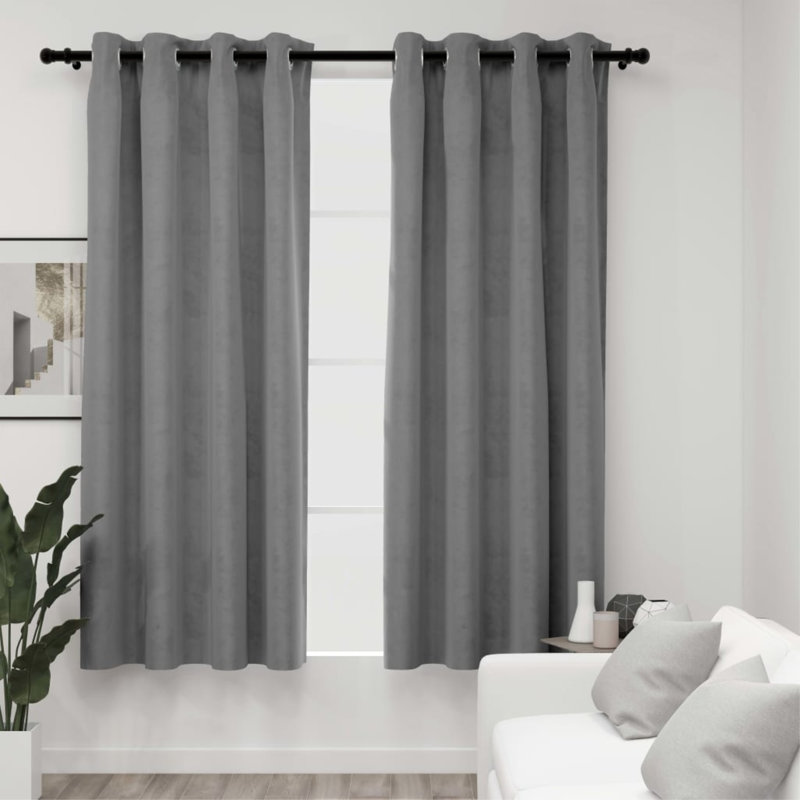 Bertello Velvet Blackout Curtains with Rings, Beige, 54" W x 63" L