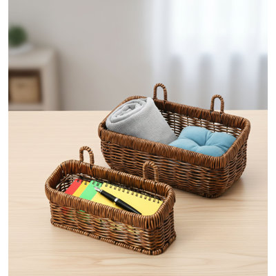 Paniers muraux bruns tissés à la main de style bohémien, ensemble de 2 pièces, paniers de rangement suspendus, convenant à la décoration et au rangement de cuisine / jardin / salon, décor de style bohémien assorti.