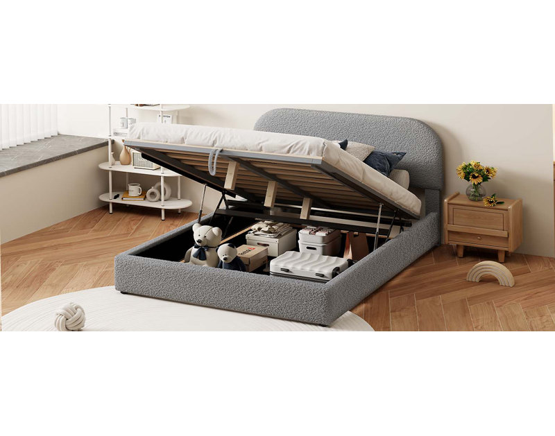 Lit plateforme tapissier Teddy, Queen, White