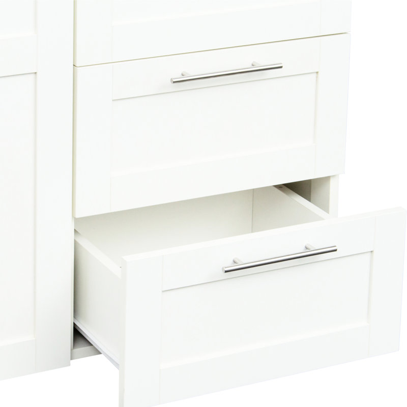 Armoire de cuisine haute à 2 portes, 5 tiroirs et 5 espaces de rangement, panneau de particules blanc - 15 mm, dossier de 3 m, sans effort pour nettoyer les espaces classiques, matériau