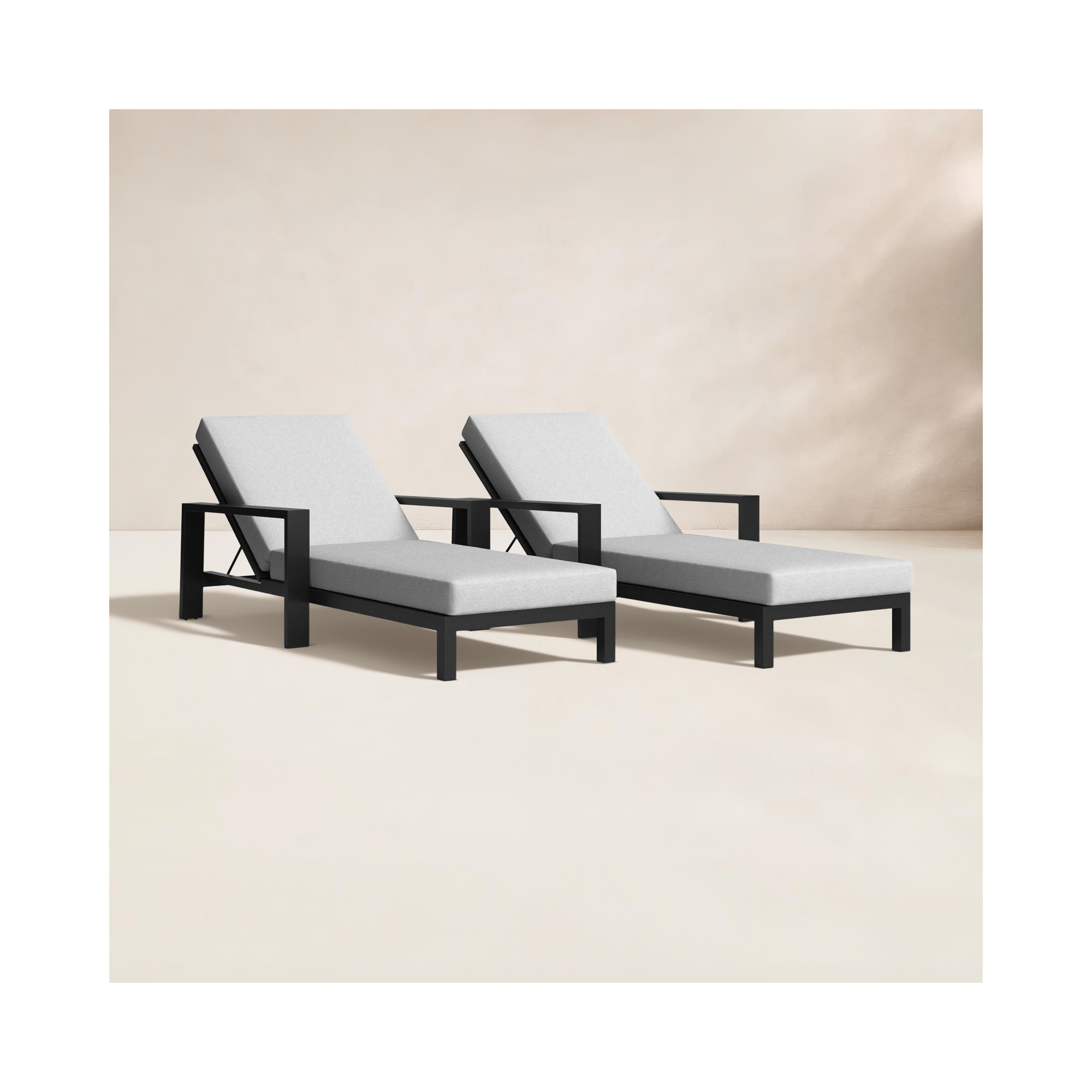 Hoyt 35'' Outdoor Metal Chaise Lounge, Grayish Cushion/Slate Black Frame