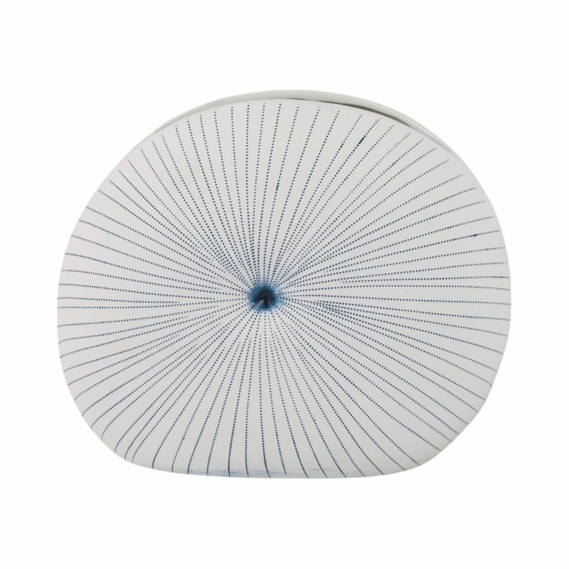 Round Dotted Shell Vase, White/Blue, 12" H x 14" W x 5" D