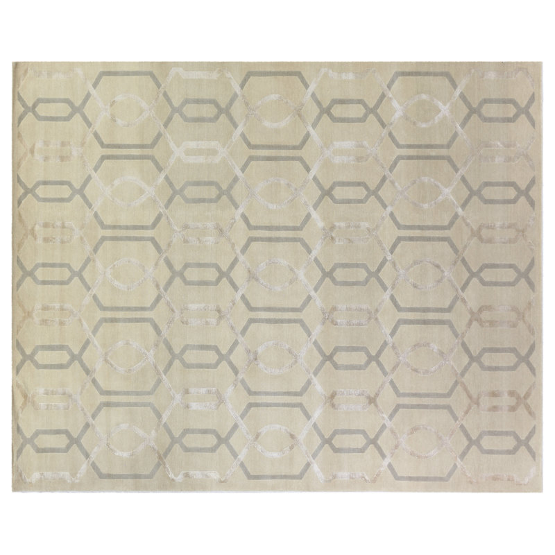Milano Velvet hand-knotted Wool/Viscose Ivory Area Rug, 6'X9'