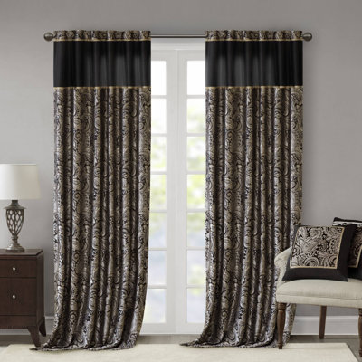 Aubrey Jacquard Black Curtain Panel Pair 50x84"