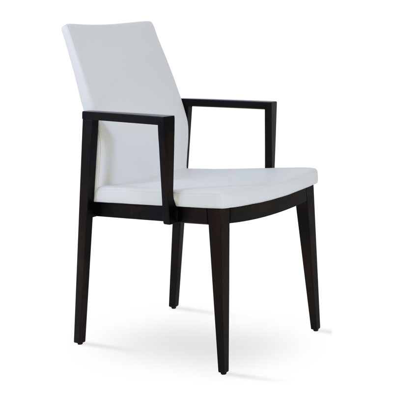 Pasha Wood Arm Chair, Wenge, White Leatherette