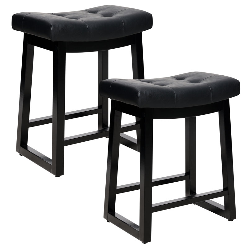 Tabouret de bar 24 po Cindina, noir simili cuir / Noir