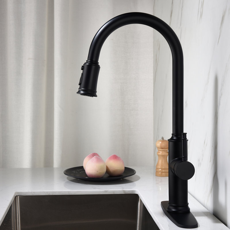 Matte Black Stainless Steel Pull Out Kitchen Faucet With 360 Rotating High Nozzle, Single Lever For Easy Water Management, Rust Finish, Aerators Adequate Bubbles And Reduced Impact , Nozzle Rotation,