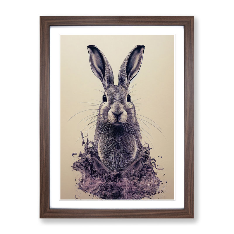 Mysterious Hare - Framed Print, 64cm H x 46cm W x 2cm D, Walnut