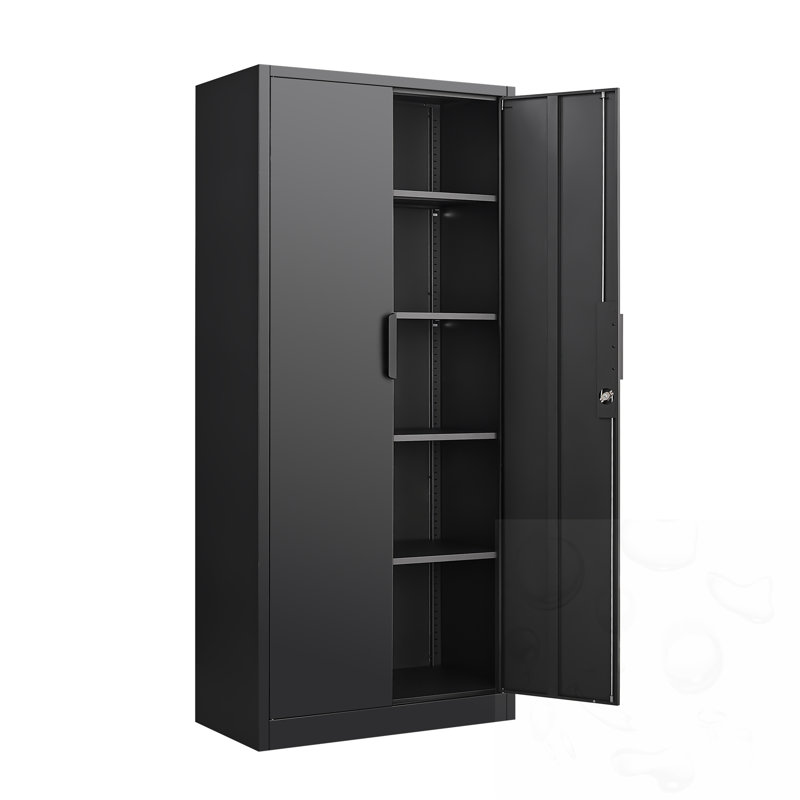 2-Door File Cabinet with Lock and 4 Adjustable Shelves, Black
