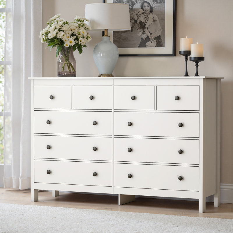 Demirali 55" W 10 Drawer Double Dresser for Bedroom, Living Room, White