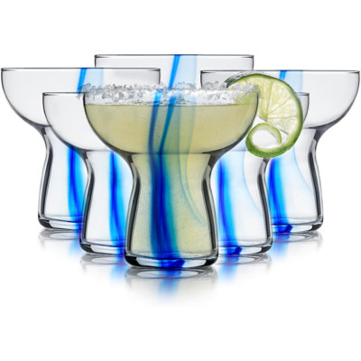 Blue Ribbon Stemless, Margarita Glasses, Artisan-Inspired, Elegant Margarita Glass Set Of 6, Lightweight Mexican Glassware For Parties And More